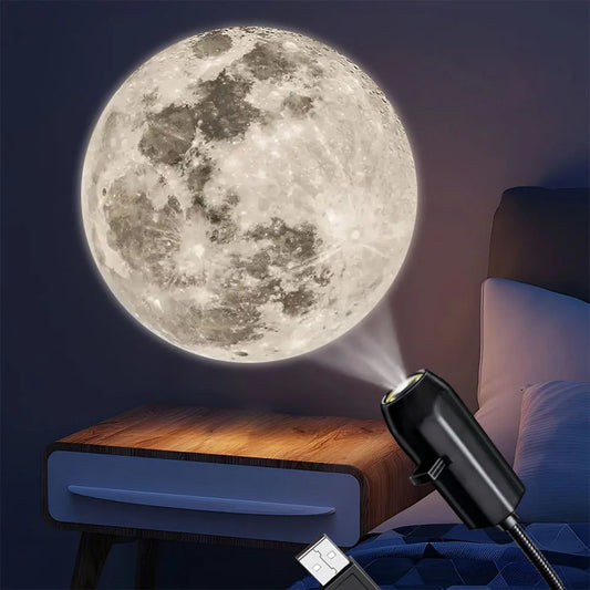 Lámpara Luna Proyectora LED — Luz de Atmósfera Cielo Estrellado 3 Colores USB